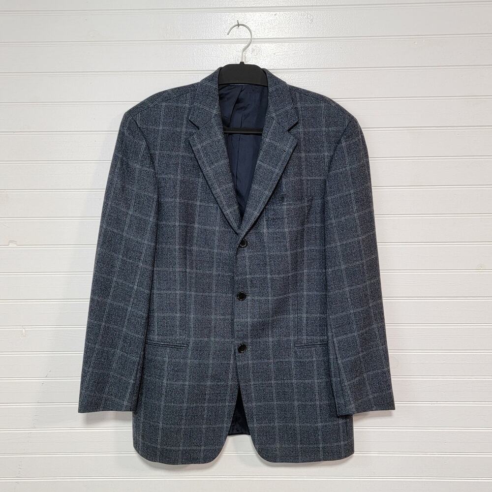 Hugo Boss Einstein Sport Coat Size 40L Wool Blazer Work Jacket Plaid Tiny Flaw